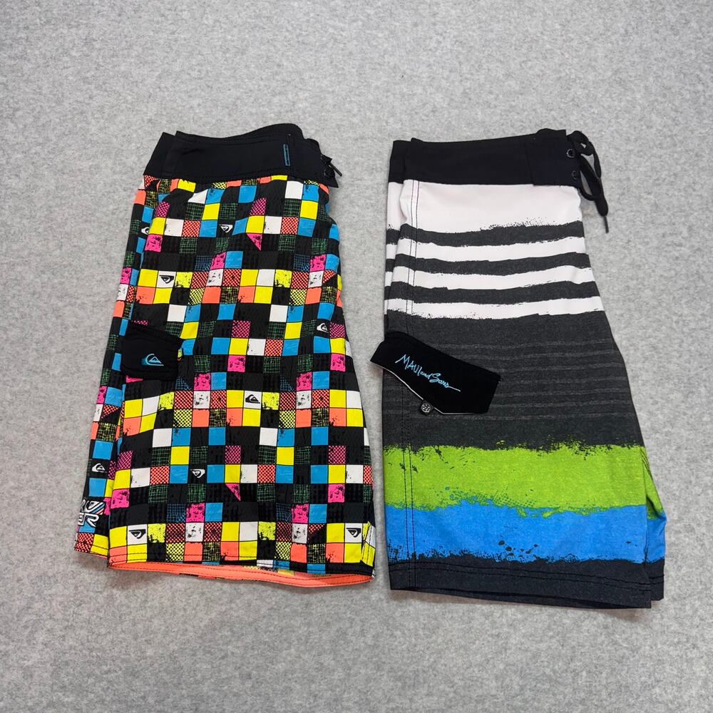 Swim Short Bundle of 2 Mens 32 Multicolor Lace Up Lightweight Stretch Swimwear